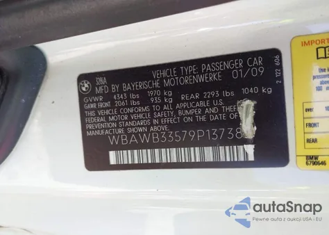 2009 BMW 328I from USA, damaged, VIN WBAWB33579P137385